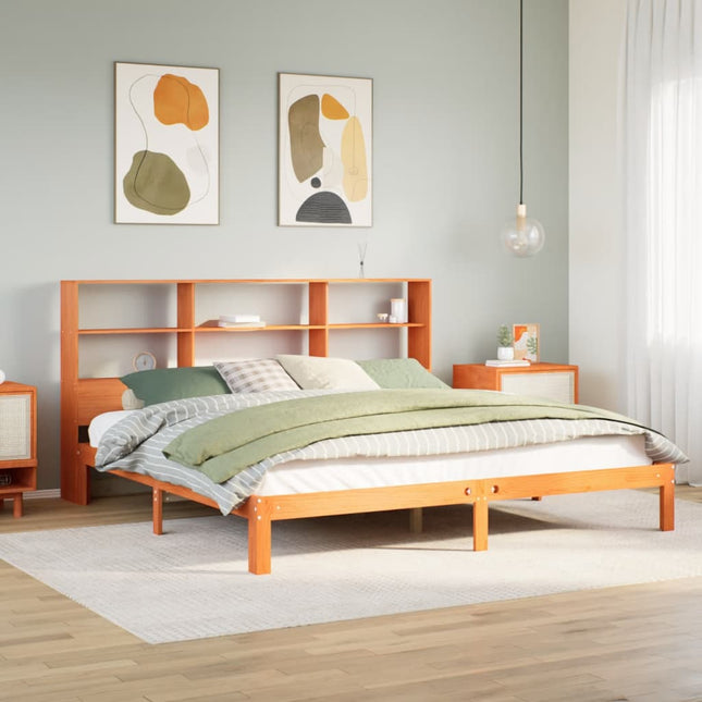 Bed met boekenkast zonder matras grenenhout wasbruin 180x200 cm