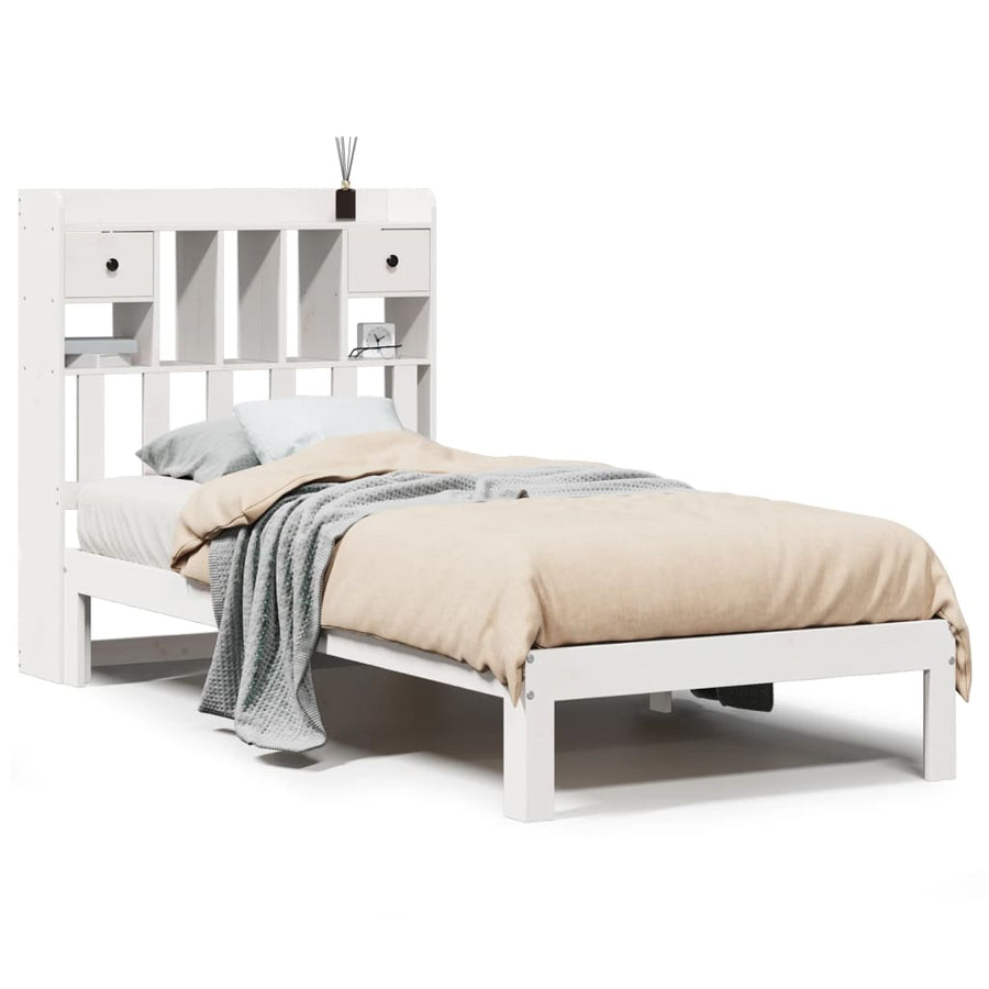 Bed met boekenkast zonder matras grenenhout wit 75x190 cm