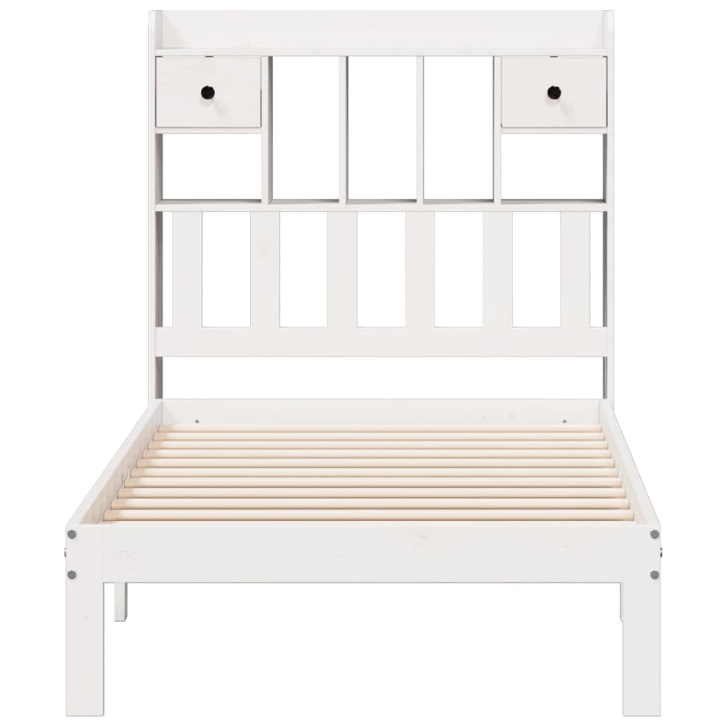 Bed met boekenkast zonder matras grenenhout wit 75x190 cm