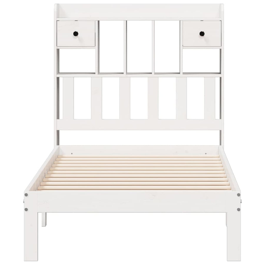 Bed met boekenkast zonder matras grenenhout wit 75x190 cm