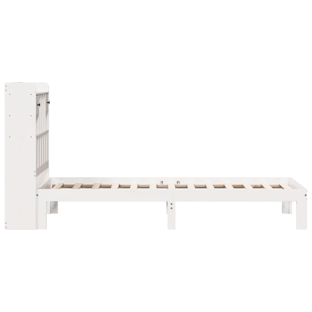 Bed met boekenkast zonder matras grenenhout wit 75x190 cm