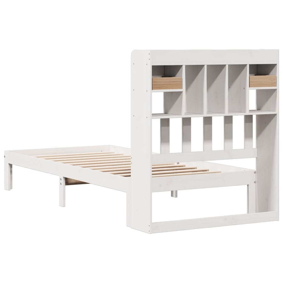 Bed met boekenkast zonder matras grenenhout wit 75x190 cm
