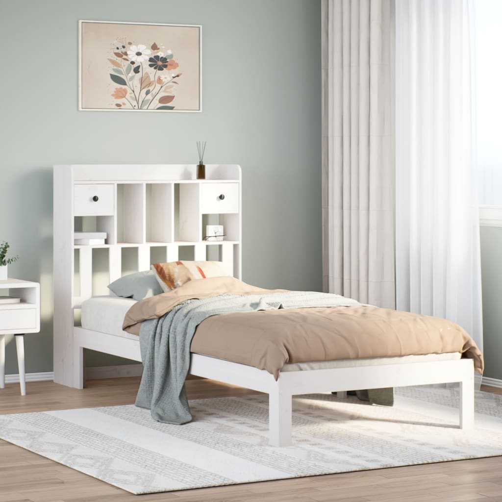 Bed met boekenkast zonder matras grenenhout wit 75x190 cm