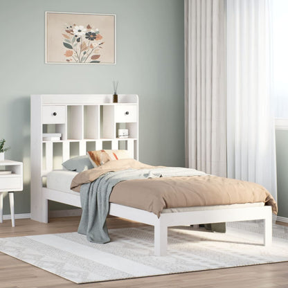 Bed met boekenkast zonder matras grenenhout wit 75x190 cm