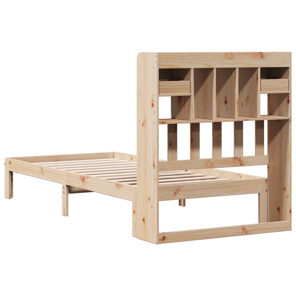 Bed met boekenkast zonder matras massief grenenhout 90x190 cm