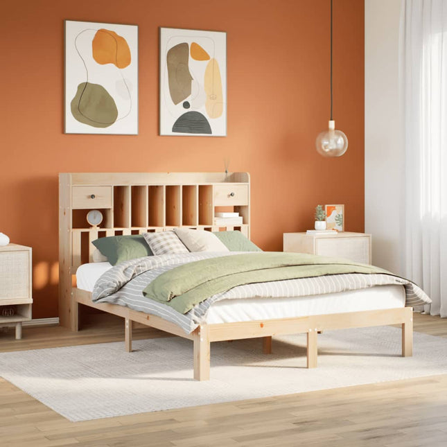 Bed met boekenkast zonder matras massief grenenhout 120x190 cm