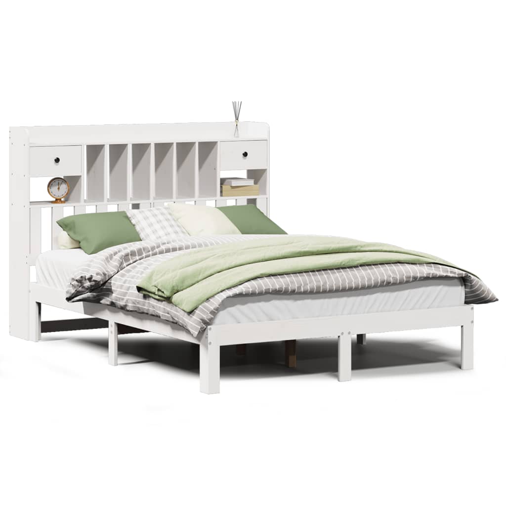 Bed met boekenkast zonder matras grenenhout wit 135x190 cm
