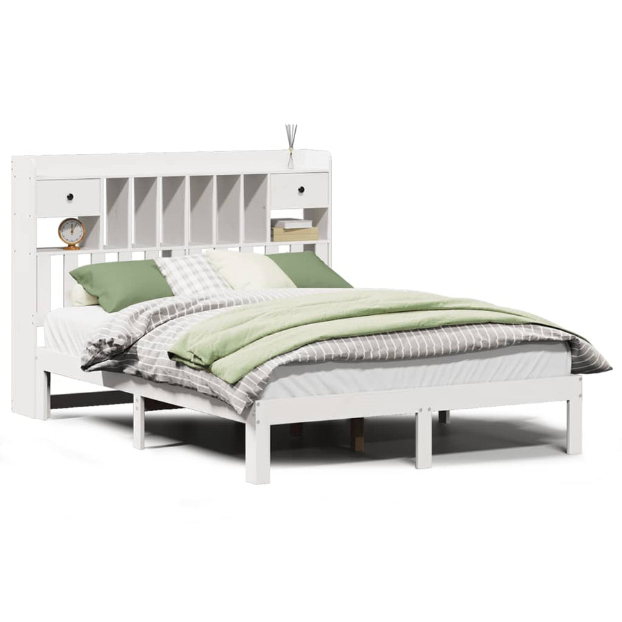 Bed met boekenkast zonder matras grenenhout wit 135x190 cm