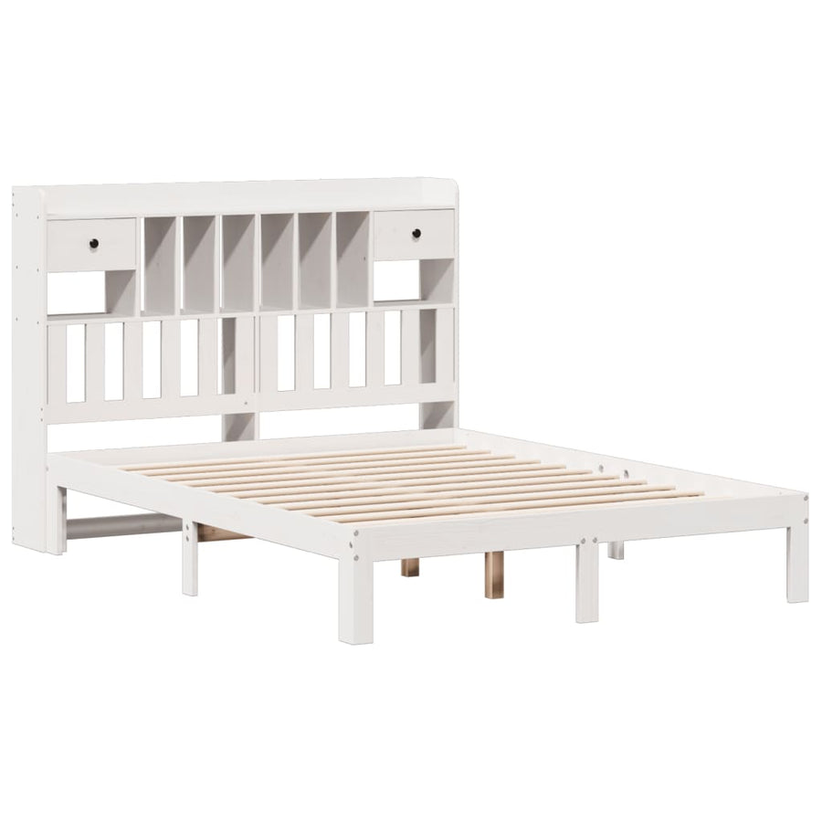 Bed met boekenkast zonder matras grenenhout wit 135x190 cm