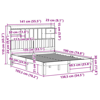 Bed met boekenkast zonder matras grenenhout wit 135x190 cm