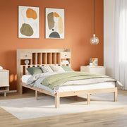 Bed massief grenenhout 140x190 cm met boekenkast
