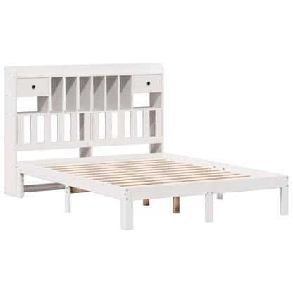 Bed met boekenkast zonder matras grenenhout wit 140x190 cm
