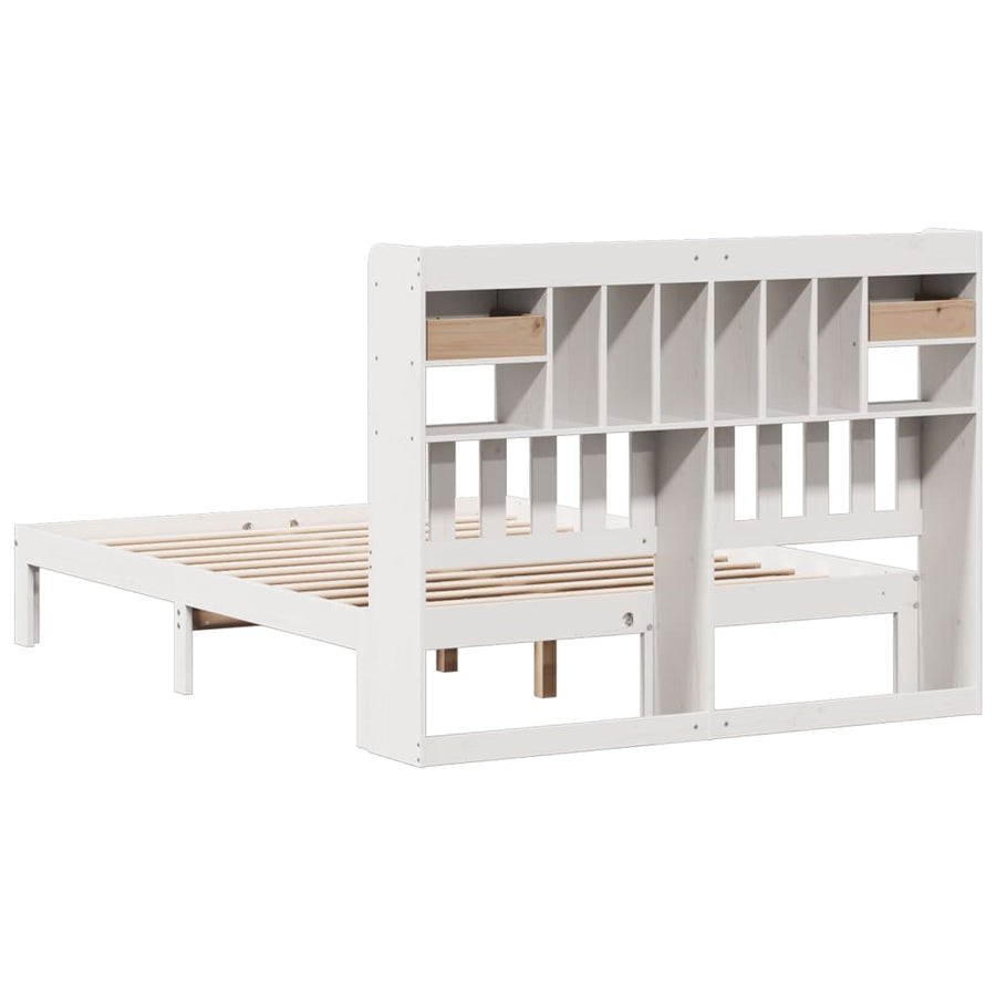 Bed met boekenkast zonder matras grenenhout wit 140x190 cm