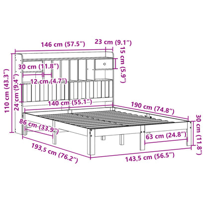 Bed met boekenkast zonder matras grenenhout wit 140x190 cm