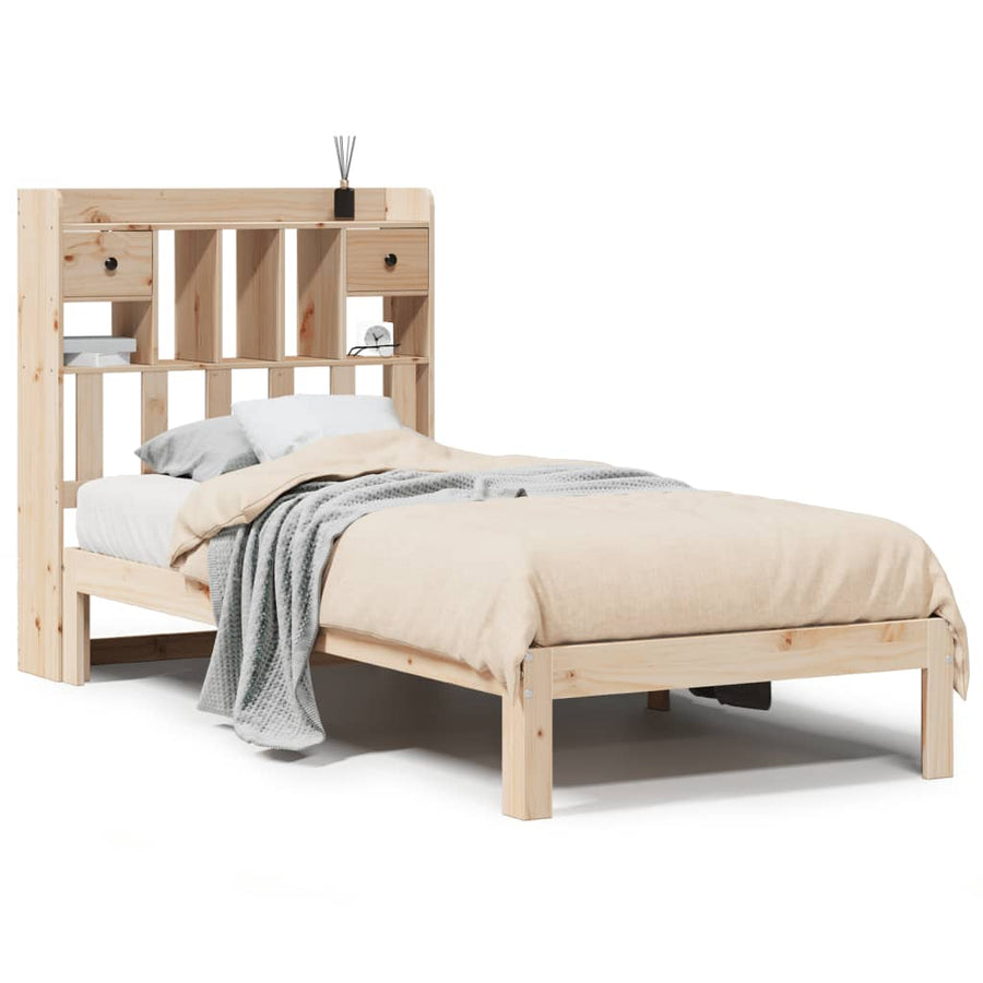 Bed met boekenkast zonder matras massief grenenhout 90x200 cm