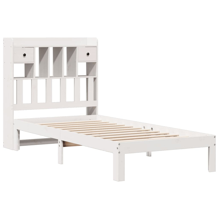 Bed met boekenkast zonder matras grenenhout wit 90x200 cm