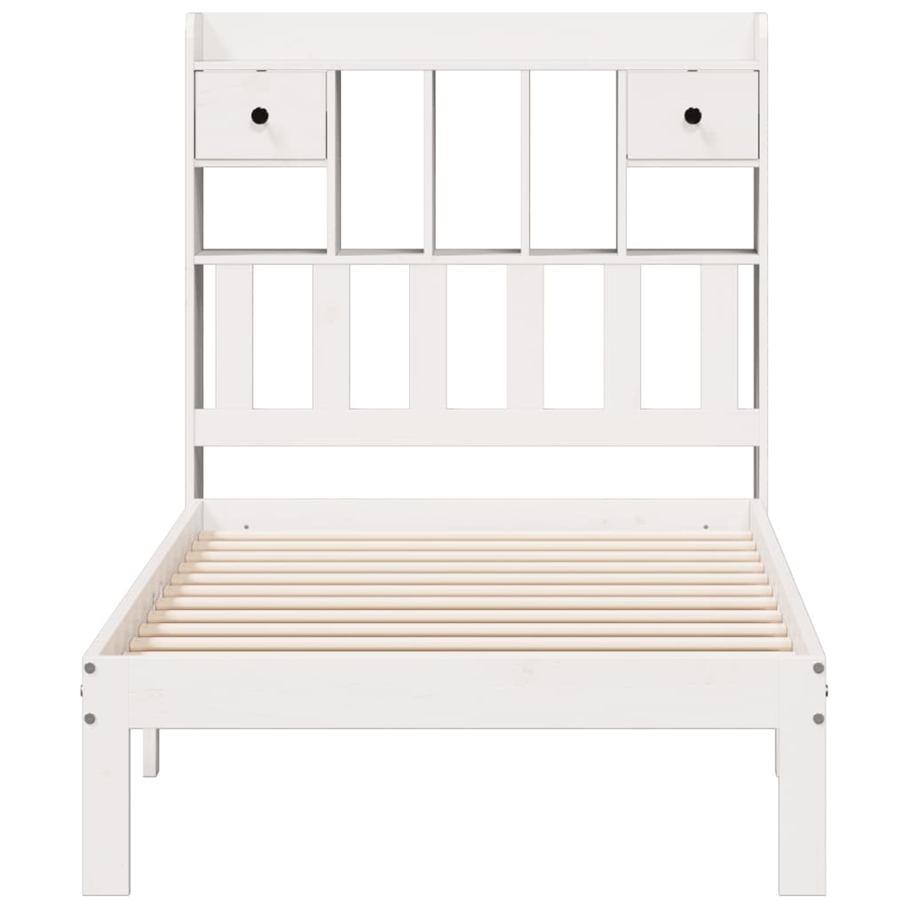 Bed met boekenkast zonder matras grenenhout wit 90x200 cm