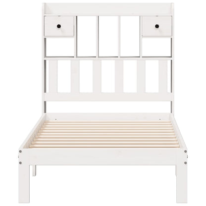 Bed met boekenkast zonder matras grenenhout wit 90x200 cm