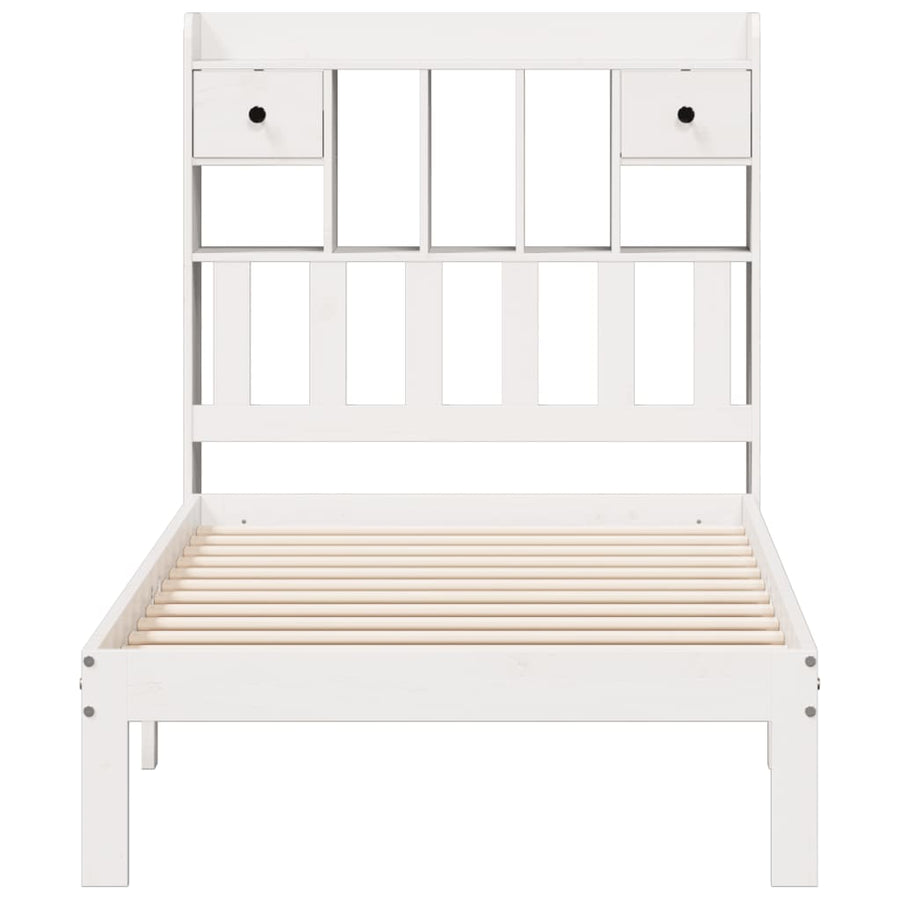 Bed met boekenkast zonder matras grenenhout wit 90x200 cm