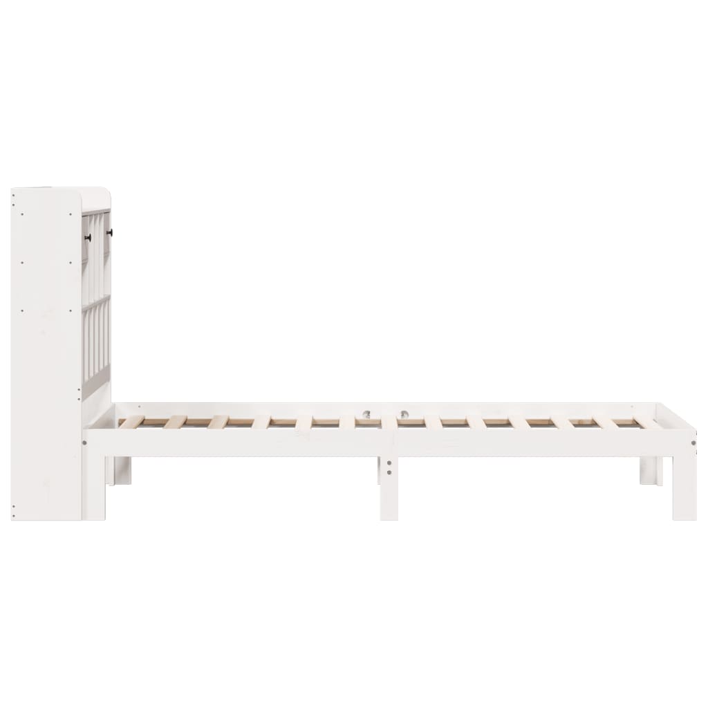 Bed met boekenkast zonder matras grenenhout wit 90x200 cm