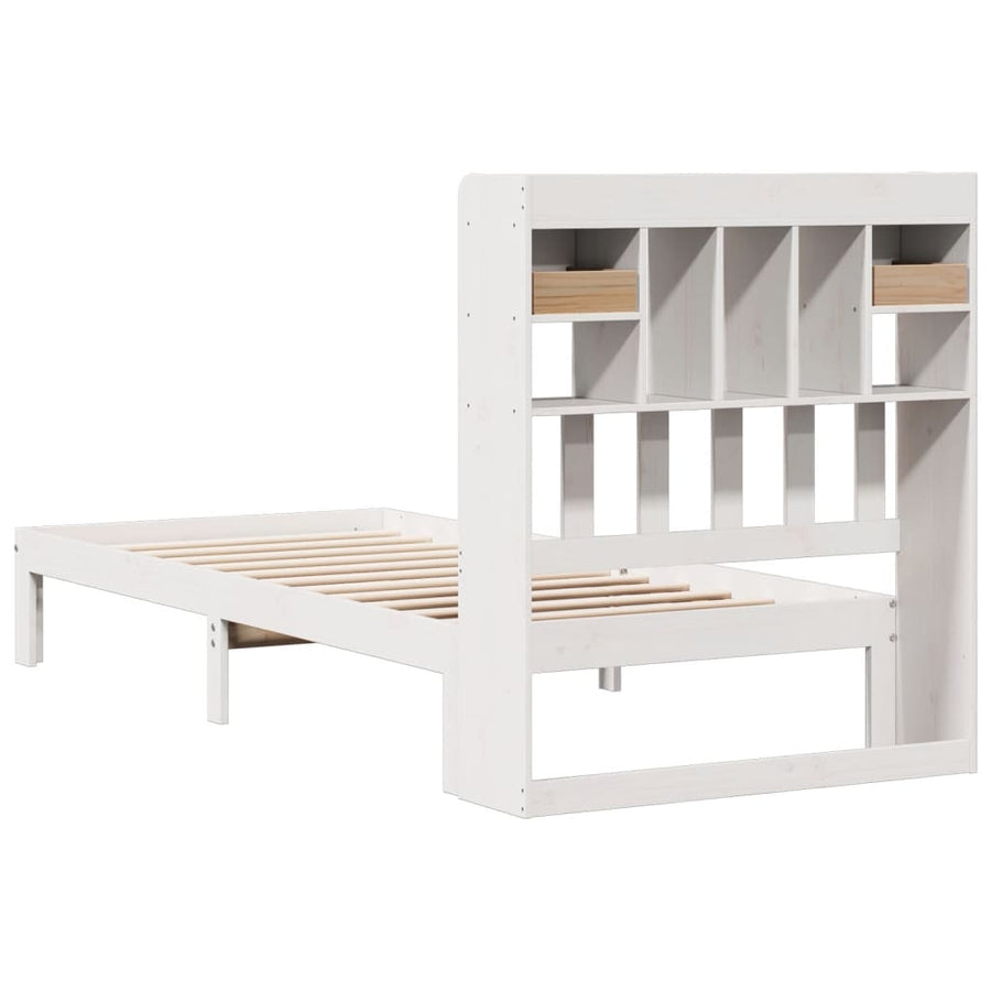 Bed met boekenkast zonder matras grenenhout wit 90x200 cm