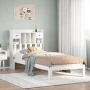 Bed 90x200 cm grenenhout wit met boekenkast
