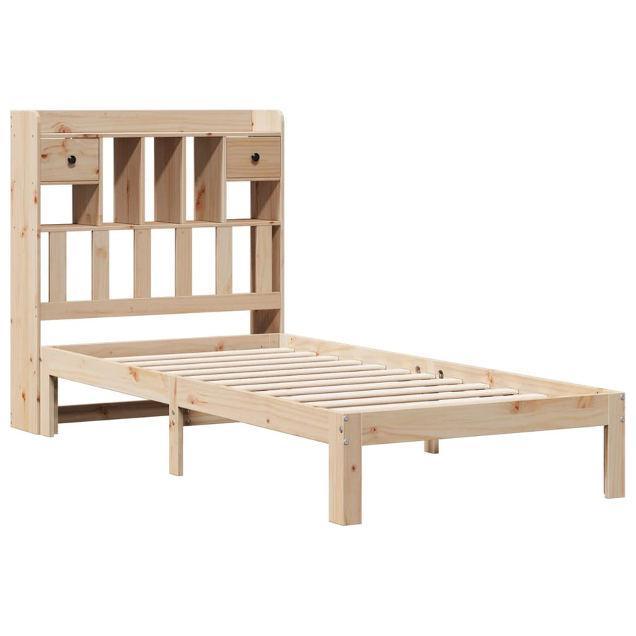 Bed Met Boekenkast Zonder Matras Massief Grenenhout 100 x 200 cm Naturel