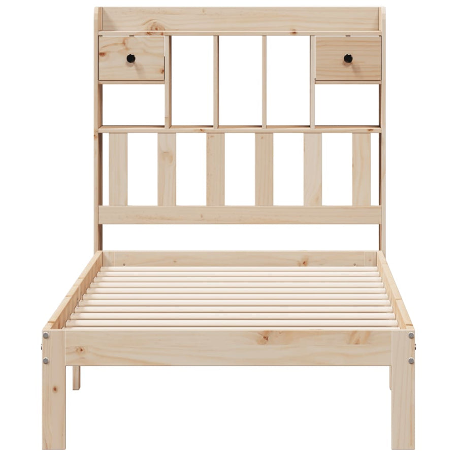 Bed Met Boekenkast Zonder Matras Massief Grenenhout 100 x 200 cm Naturel