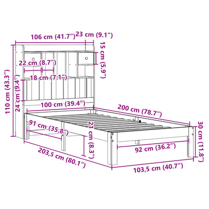 Bed Met Boekenkast Zonder Matras Massief Grenenhout 100 x 200 cm Naturel