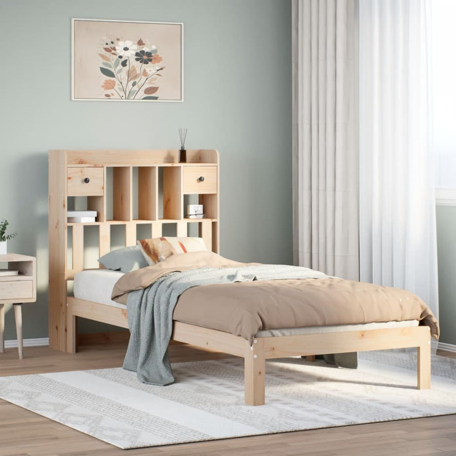 Bed Met Boekenkast Zonder Matras Massief Grenenhout 100 x 200 cm Naturel