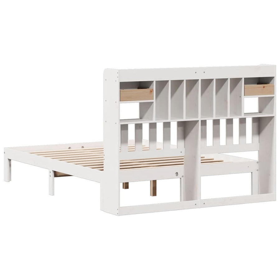 Bed met boekenkast zonder matras grenenhout wit 150x200 cm