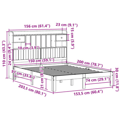 Bed met boekenkast zonder matras grenenhout wit 150x200 cm