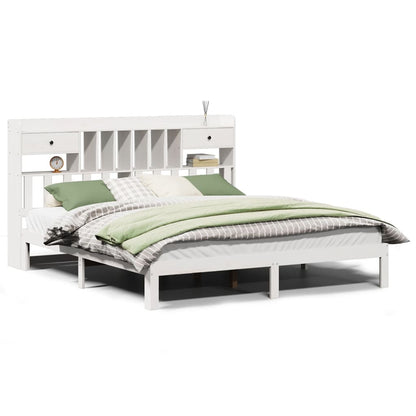 Bed met boekenkast zonder matras grenenhout wit 180x200 cm