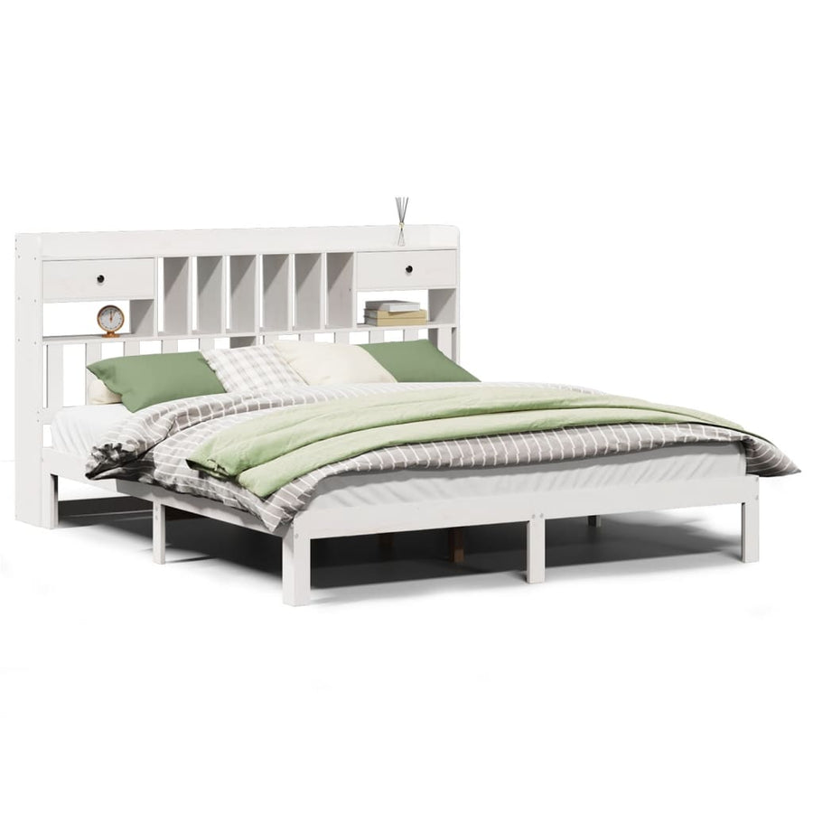 Bed met boekenkast zonder matras grenenhout wit 180x200 cm