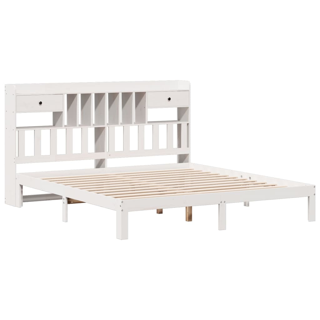 Bed met boekenkast zonder matras grenenhout wit 180x200 cm