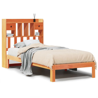 Bed met boekenkast zonder matras grenenhout wasbruin 75x190 cm