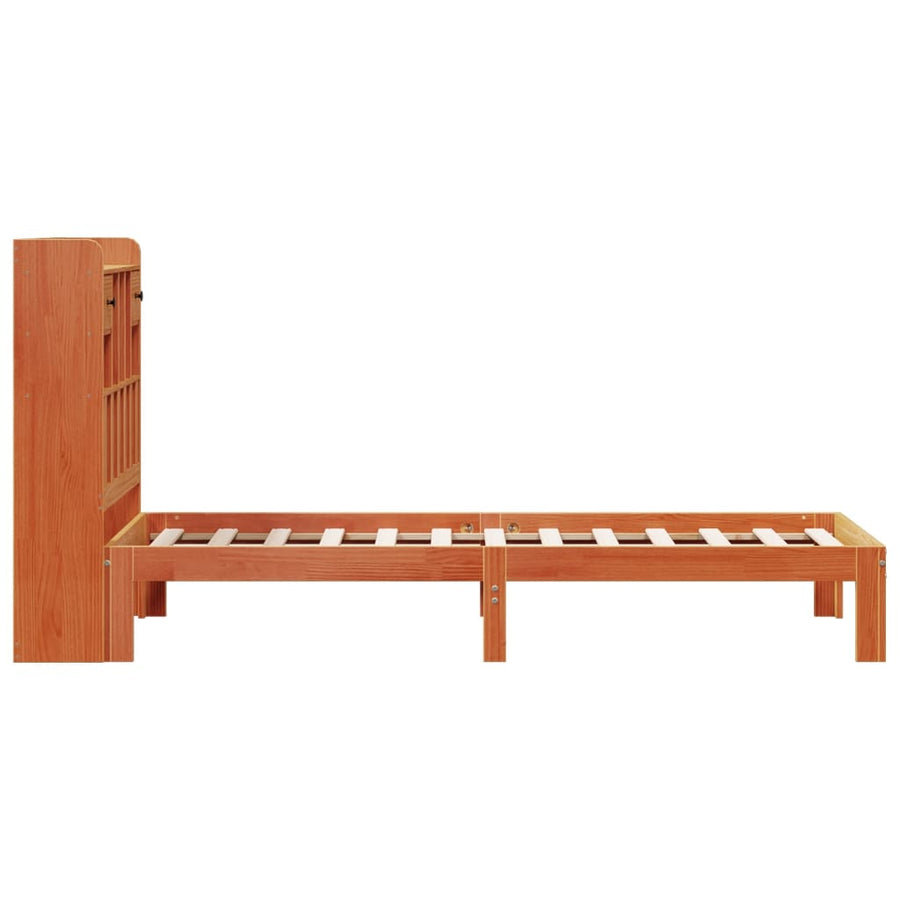 Bed met boekenkast zonder matras grenenhout wasbruin 75x190 cm