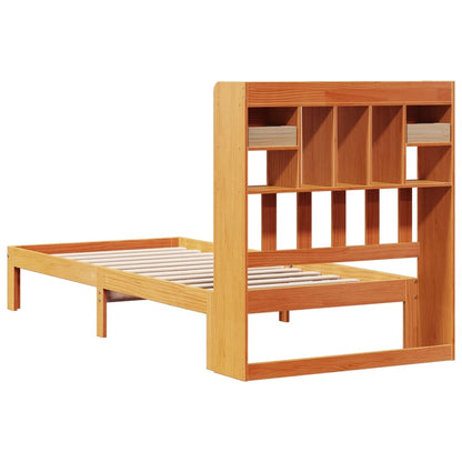 Bed met boekenkast zonder matras grenenhout wasbruin 75x190 cm