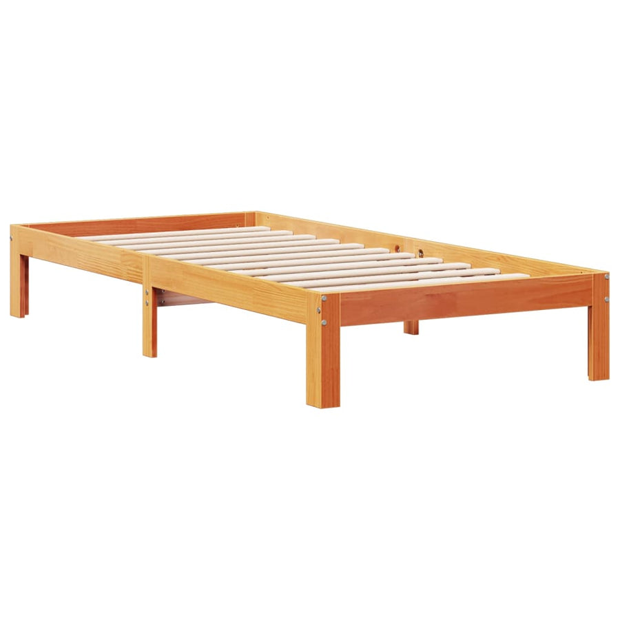 Bed met boekenkast zonder matras grenenhout wasbruin 75x190 cm