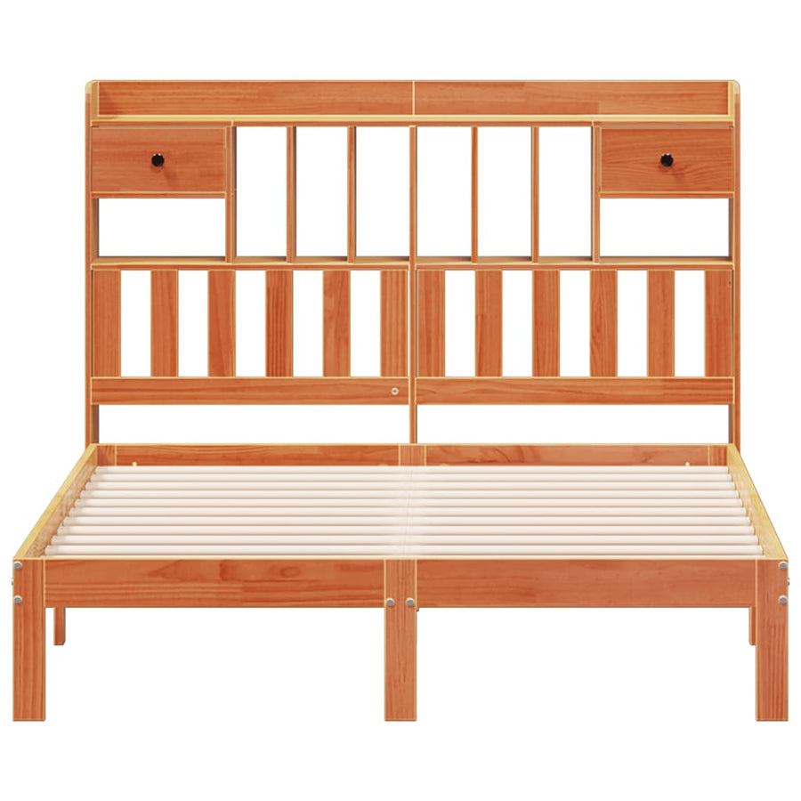 Bed met boekenkast zonder matras grenenhout wasbruin 135x190 cm