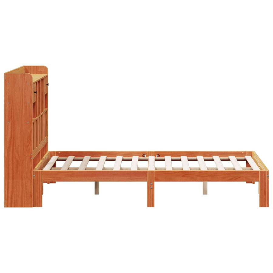 Bed met boekenkast zonder matras grenenhout wasbruin 135x190 cm