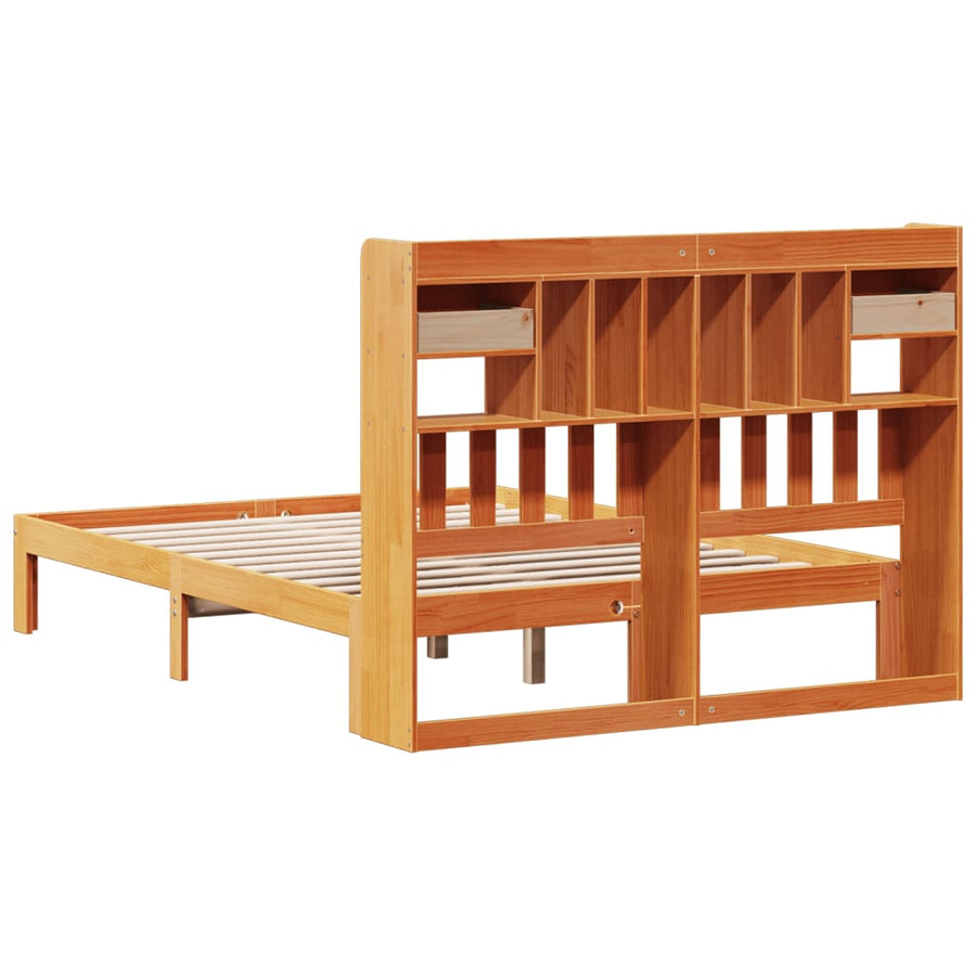 Bed met boekenkast zonder matras grenenhout wasbruin 135x190 cm