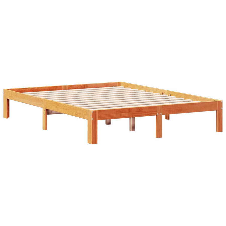 Bed met boekenkast zonder matras grenenhout wasbruin 135x190 cm