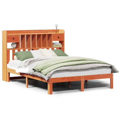 Bed met boekenkast zonder matras grenenhout wasbruin 140x190 cm