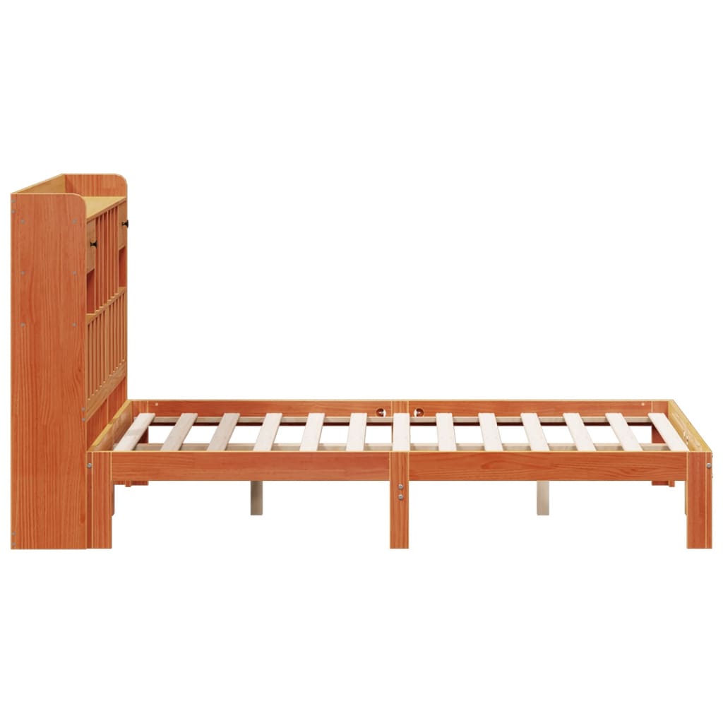 Bed met boekenkast zonder matras grenenhout wasbruin 140x190 cm