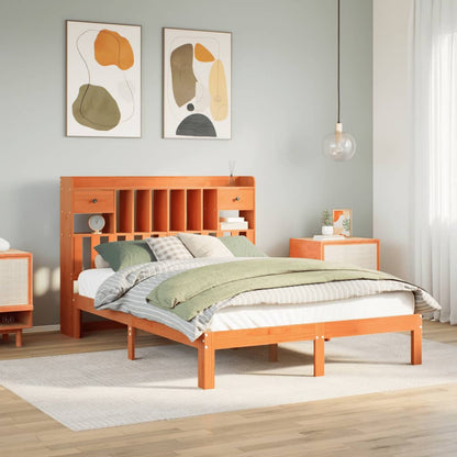 Bed met boekenkast zonder matras grenenhout wasbruin 140x190 cm