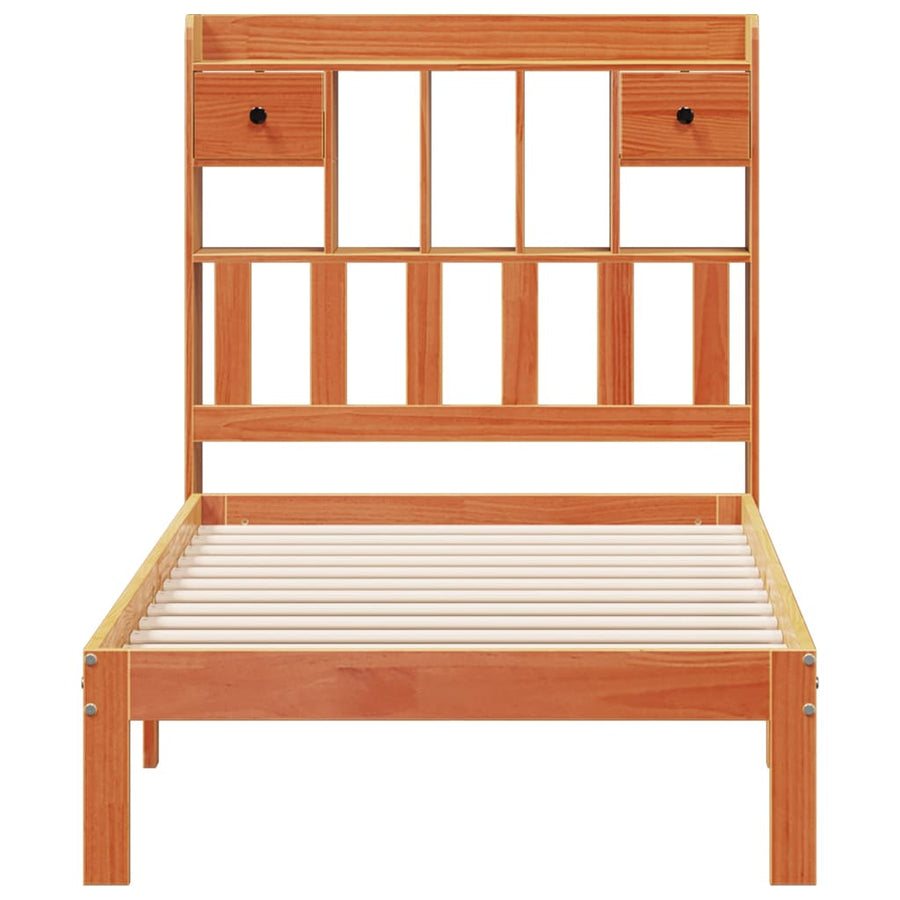 Bed met boekenkast zonder matras grenenhout wasbruin 100x200 cm