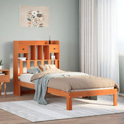Bed 100x200 cm grenenhout wasbruin met boekenkast