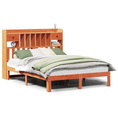 Bed met boekenkast zonder matras grenenhout wasbruin 140x200 cm