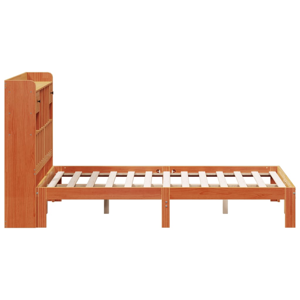 Bed met boekenkast zonder matras grenenhout wasbruin 140x200 cm